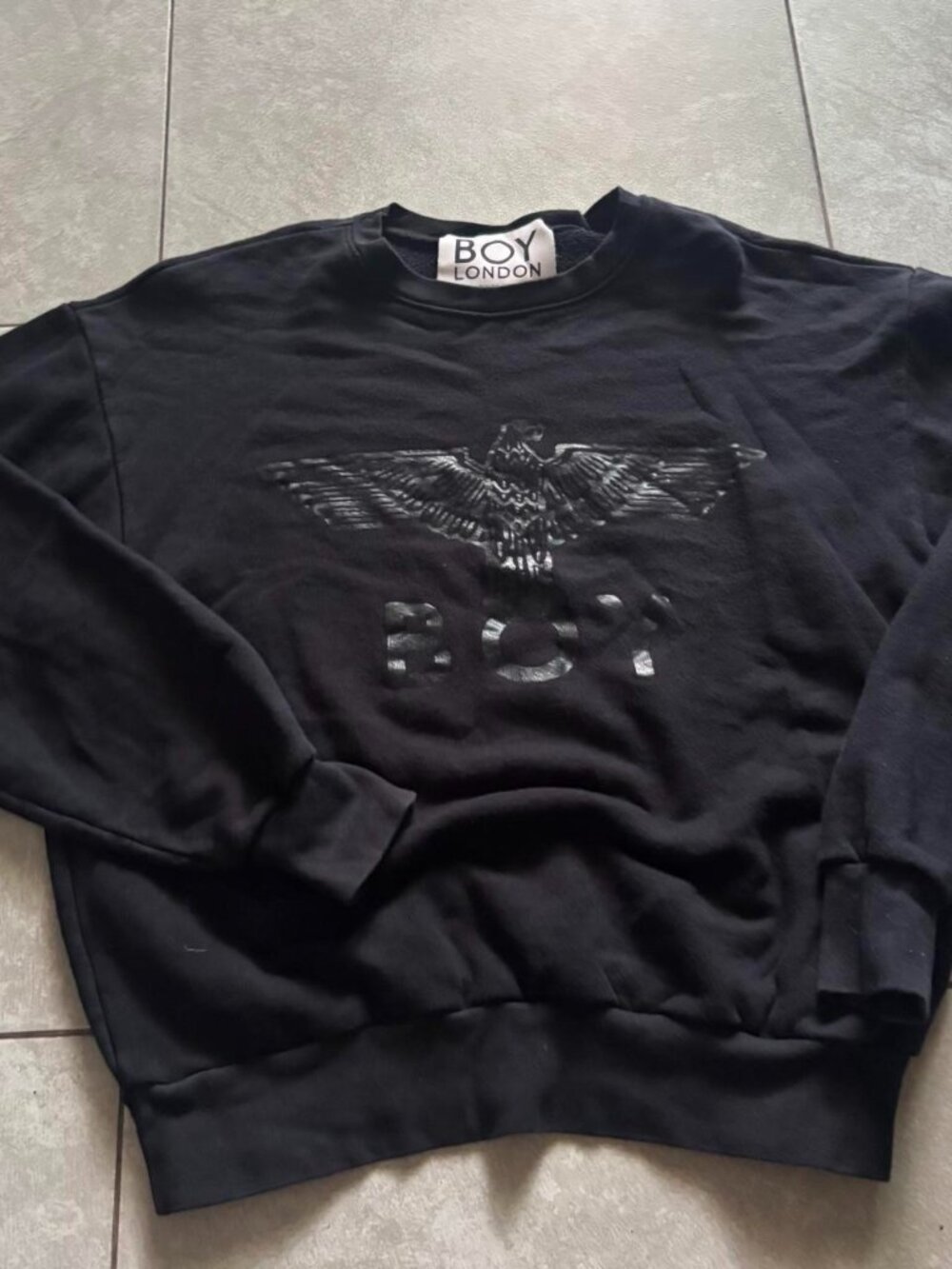 Black Boy London crewneck sweatshirt with white eagle graphic